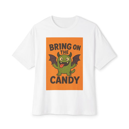 Halloween Oversized Tee, Unisex Boxy T-Shirt for Trick-or-Treating, Funny Candy Shirt, Gifts for Kids and Adults, Spooktacular Party Wear